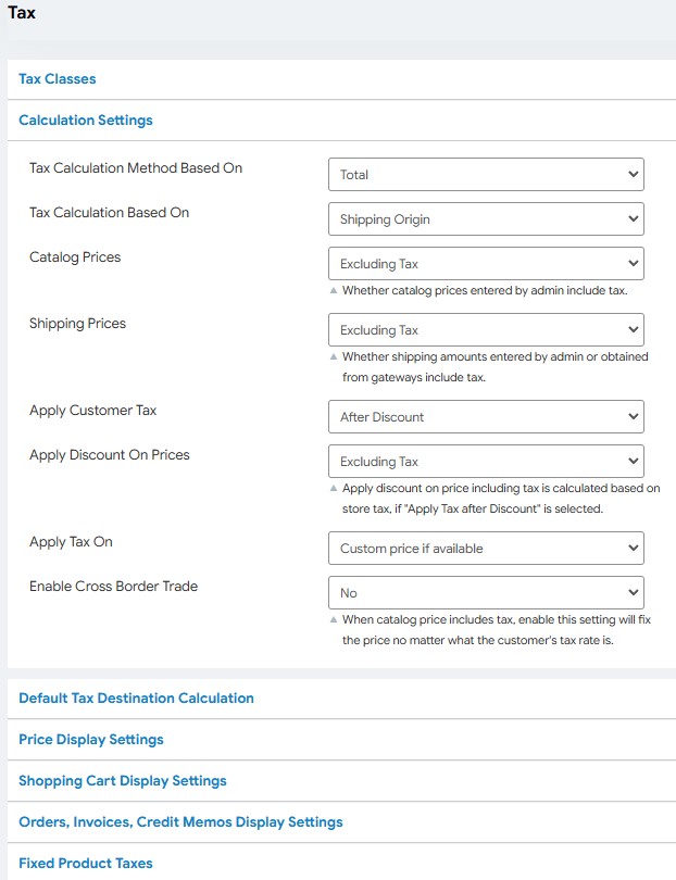 An example of the tax configuration options for any.rentals